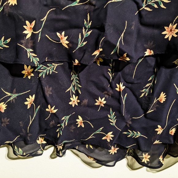 Black with floral print Classique by Shawn midi tiered rayon skirt (medium) - Picture 4 of 8